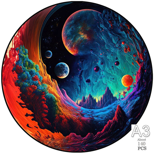 Puzzle en bois Paysage Cosmique – Art psychédélique (140 pièces)