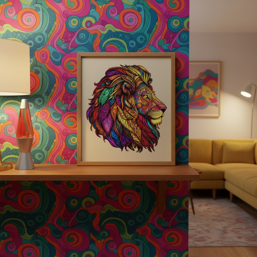 Puzzle en bois : Lion royal coloré