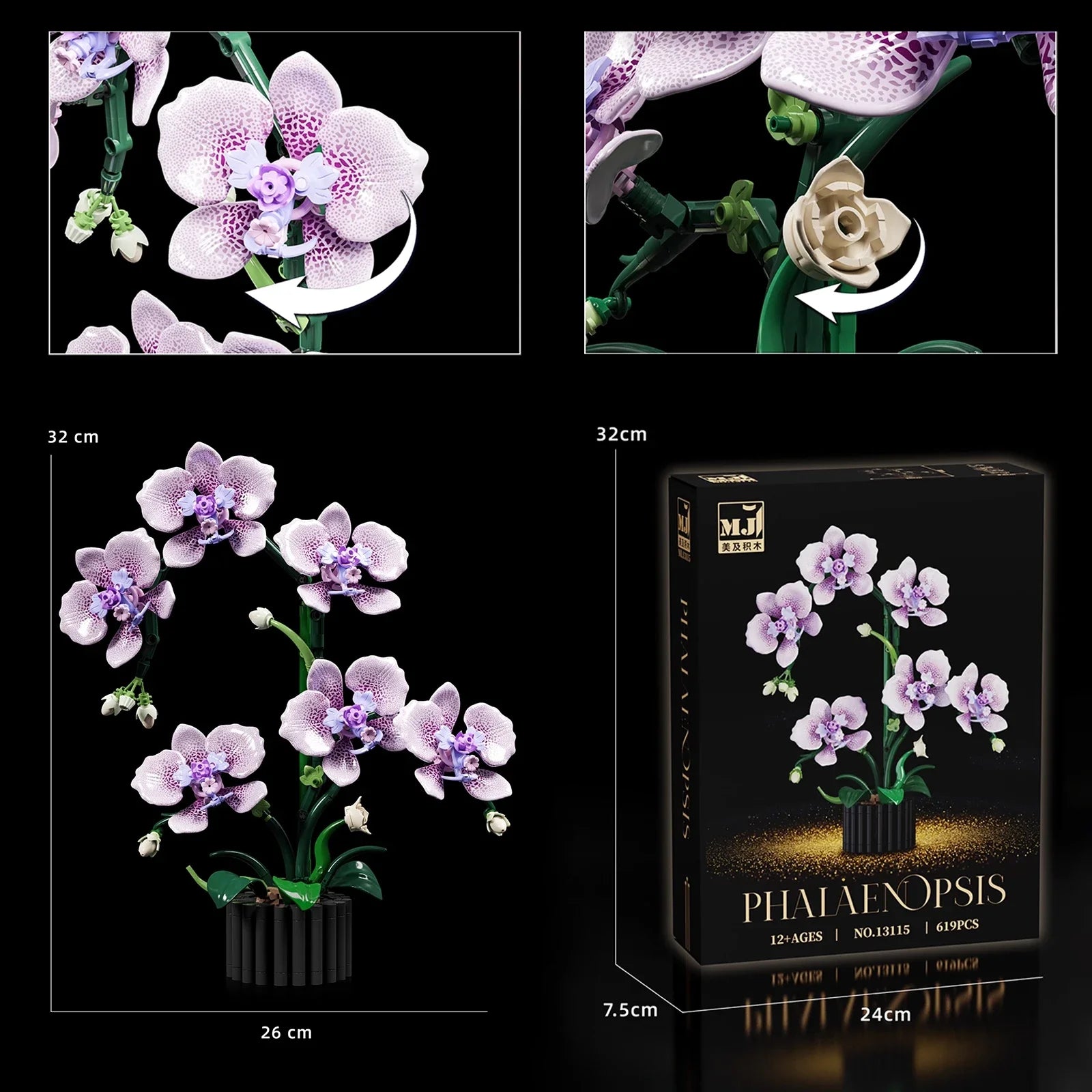 Puzzle 3D Fleur : Maquette à Assembler d'Orchidée Phalaenopsis Élégante (619 Pièces)