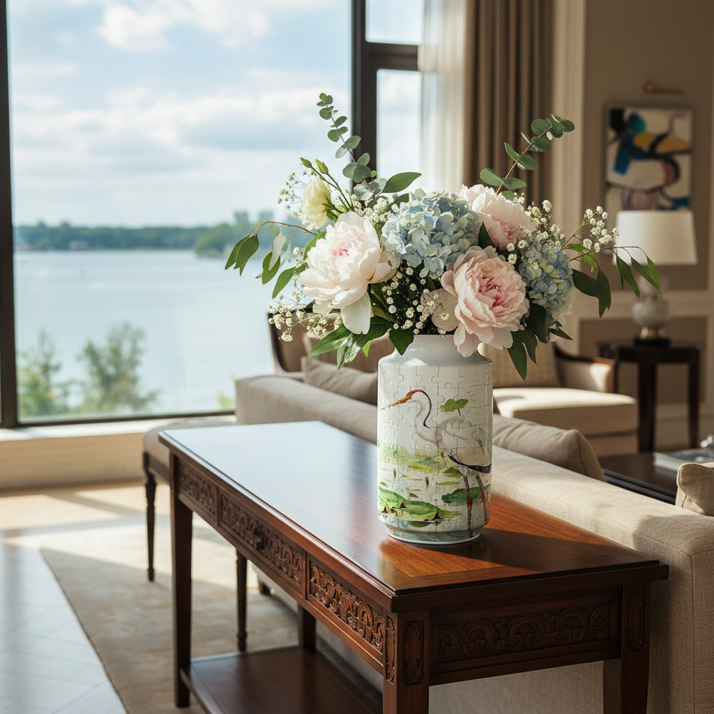 Puzzle 3D Vase Grue du Japon & Lotus - Porcelaine Chinoise Décorative