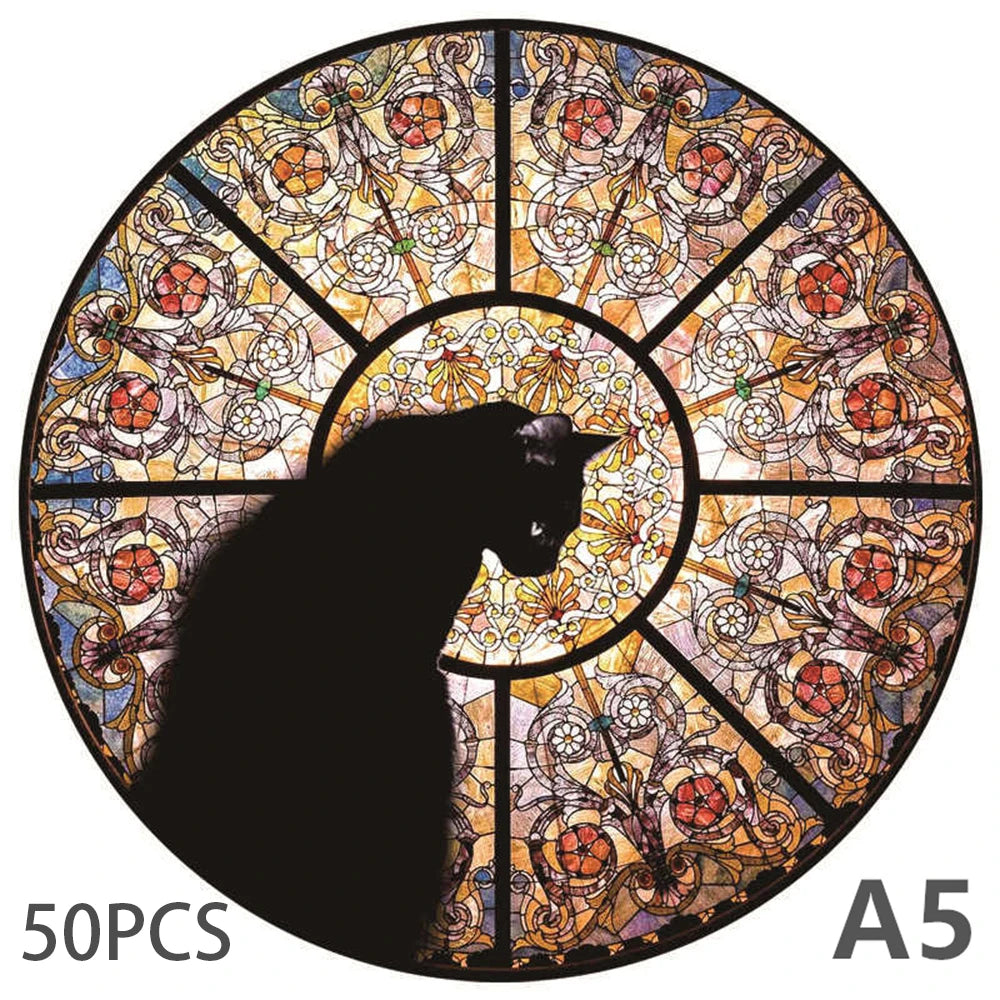 Puzzle en Bois Chat & Vitrail - Art Coloré - 50 à 150 Pièces