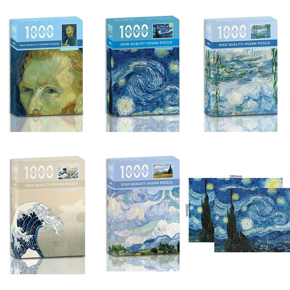 Mini Puzzle 1000 Pièces - Champ de blé avec cyprès, Van Gogh (Art, Adulte)