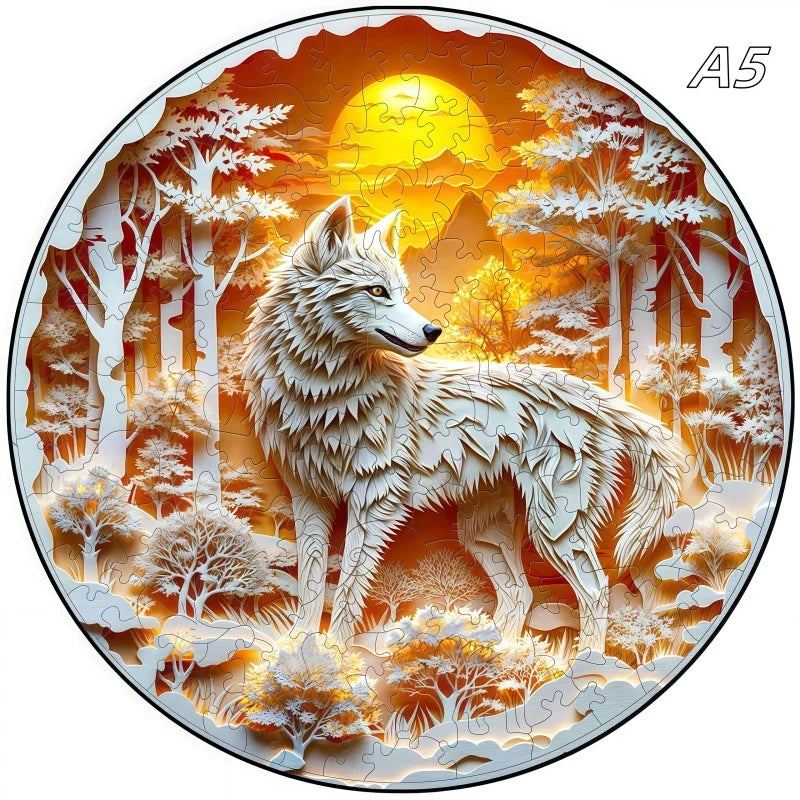 Puzzle en bois Grand Loup Blanc – Puzzle animaux (pièces irrégulières)