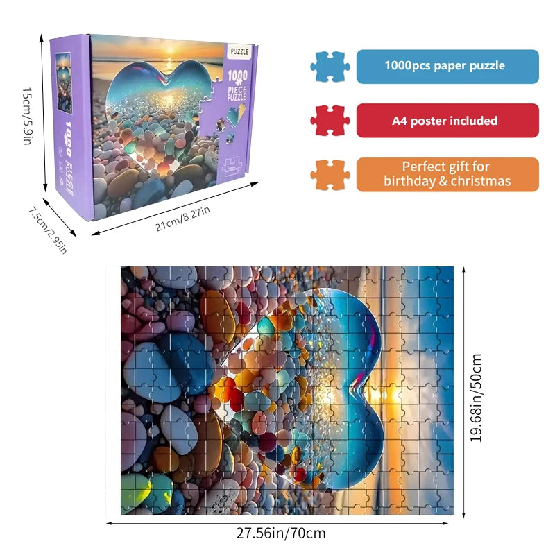 Puzzle 1000 Pièces - Amour à la plage (Paysage, Mer)