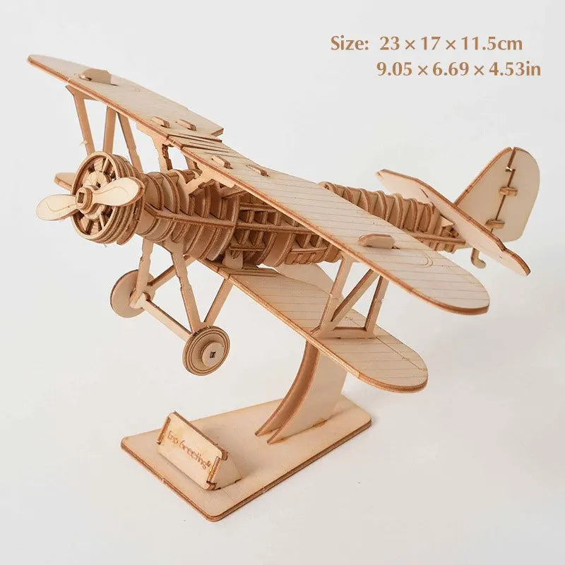Puzzle 3D en bois - Véhicules | Avion biplan