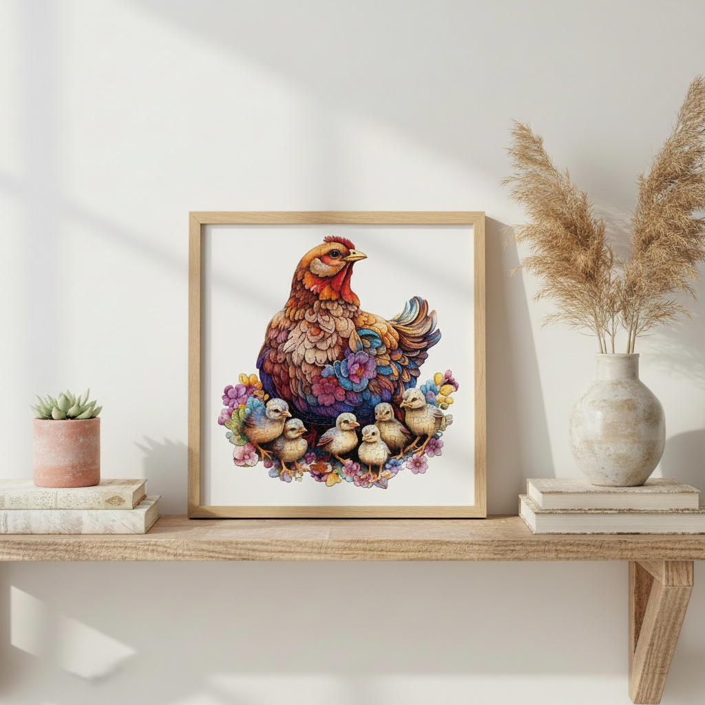 Puzzle en Bois "Maman Poule & Poussins" - Douceur Champêtre - 100 à 300 Pièces