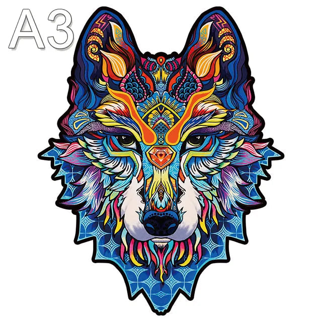 Puzzle en Bois Loup Majestueux - Art Coloré - 100 à 300 Pièces