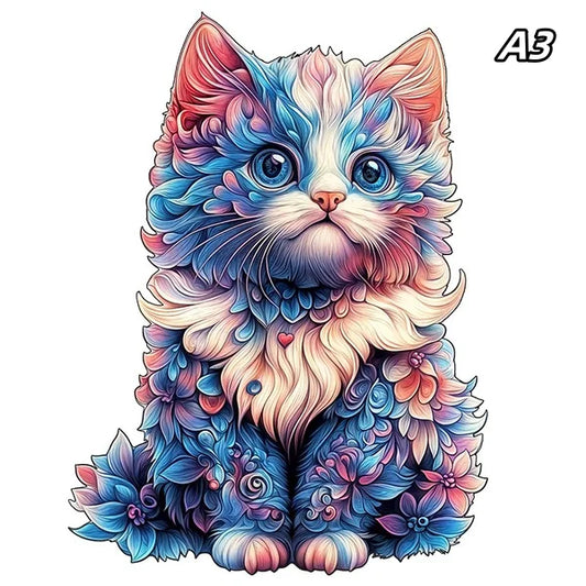 Puzzle en bois : Chat fleuri (Animaux, Art)