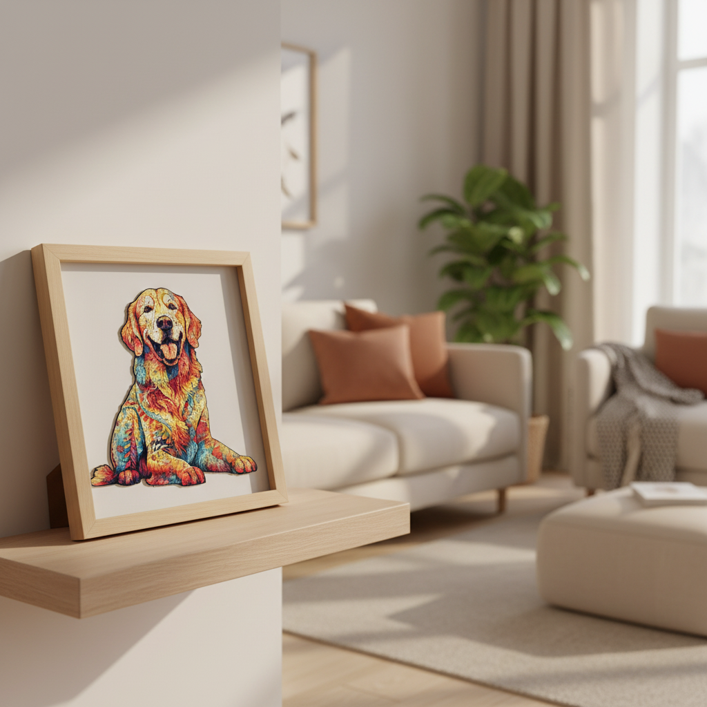 Puzzle en Bois Golden Retriever - Art Coloré - 100 à 300 Pièces