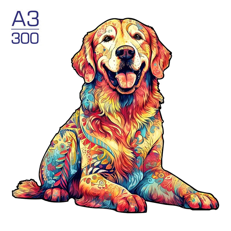 Puzzle en Bois Golden Retriever - Art Coloré - 100 à 300 Pièces