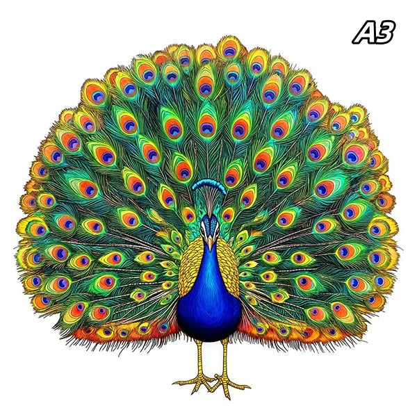 Puzzle en bois : Le paon majestueux