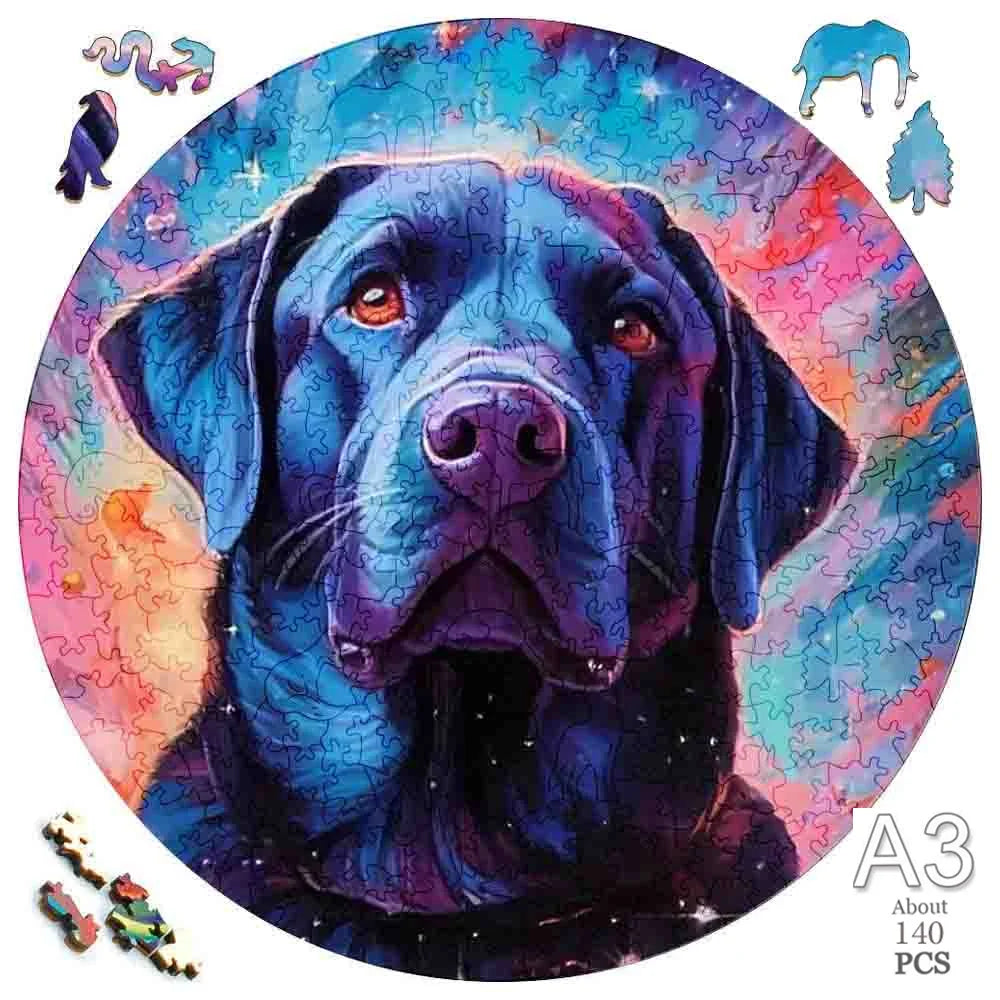 Puzzle en bois "Labrador Cosmique" - Puzzle chien multicolore pour adultes et enfants
