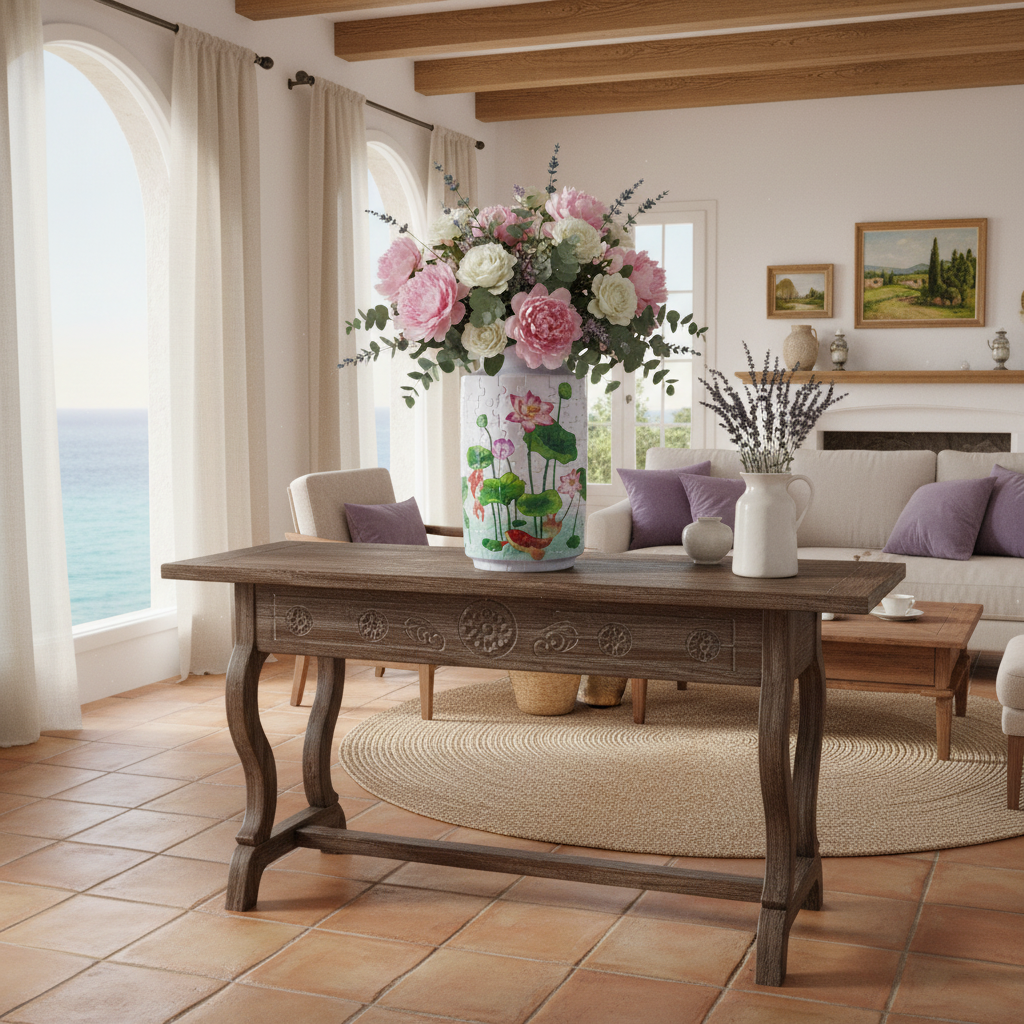 Vase Puzzle 3D Céramique 160 Pièces - Art Floral Asiatique et Étang Zen - Loisir Créatif Adulte