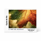 Boîte de puzzle en bois 1000 pièces - Cycle de Vie par L'Art du Puzzle. Illustration abstraite aux motifs organiques noir, blanc et or. Support en bois de tilleul (basswood) de 2 mm avec impression UV haute définition et finition brillante.