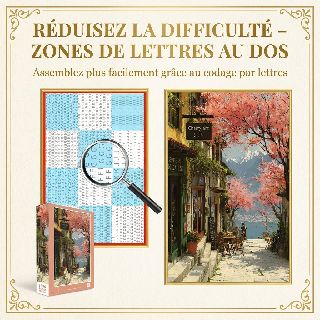 Puzzle Café Cerisier en Fleurs - Paysage Printanier - 1100 Pièces