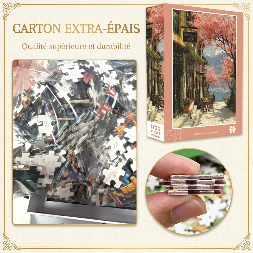 Puzzle Café Cerisier en Fleurs - Paysage Printanier - 1100 Pièces