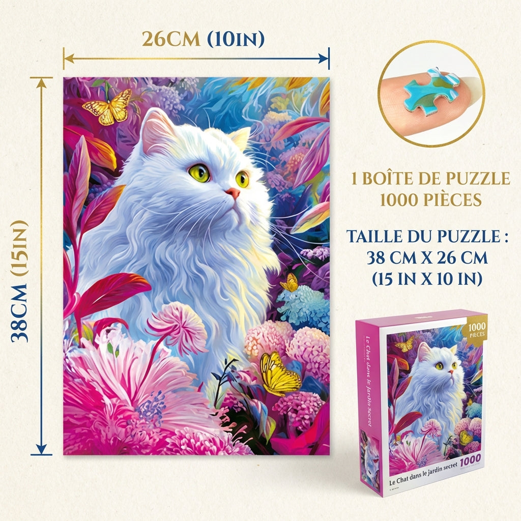Micro Puzzle Le Chat Blanc du Jardin Secret - 1000 Pièces