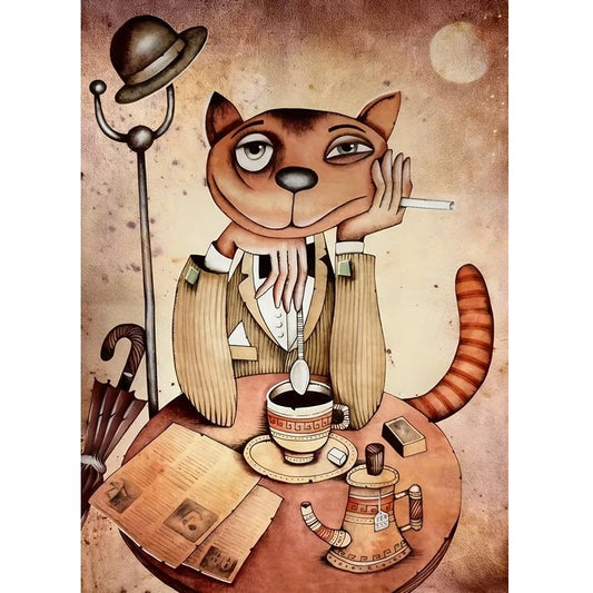Mini Puzzle 1000 Pièces "Dapper Cat" - Le Chat Dandy au Café - Format Compact