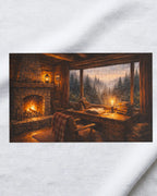 Puzzle en bois La Cabane de l'Écrivain - Collection Signature L'Art du Puzzle. Intérieur scandinave chaleureux avec vue sur forêt embrumée.