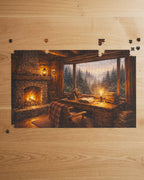 Détail des pièces du puzzle en bois La Cabane de l'Écrivain - Collection Signature L'Art du Puzzle