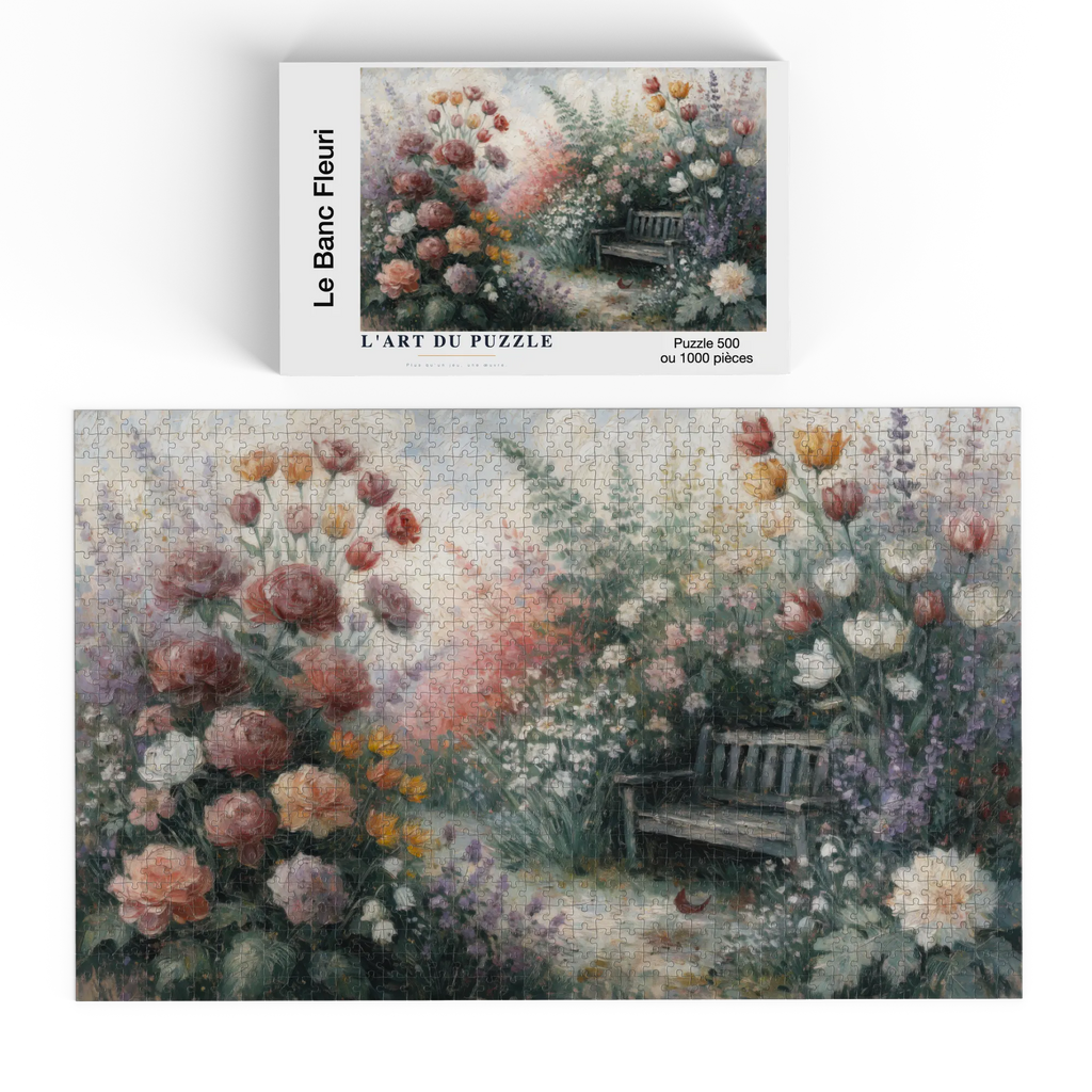 Boîte du puzzle en bois Le Banc Fleuri - Collection Signature L'Art du Puzzle