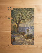 Détail des pièces du puzzle en bois Le Patio Méditerranéen - Collection Signature L'Art du Puzzle