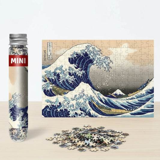 Packshot mini puzzle 150 pièces carte postale La Grande vague de kanagawa de hokusai