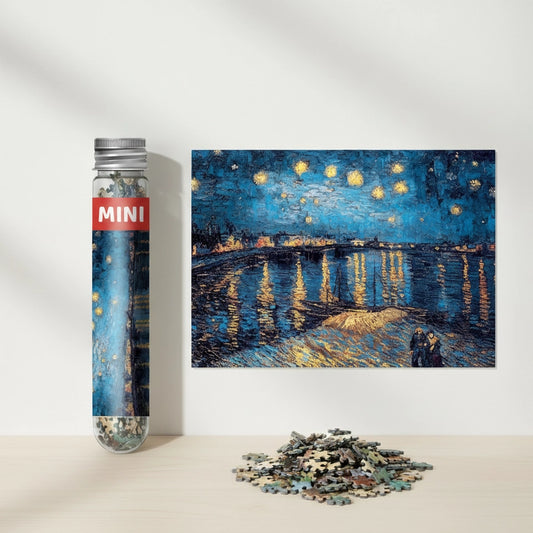 packshot mini puzzle carte postale 150 pièces nuit etoilée sur le rhone de van gogh idée cadeau