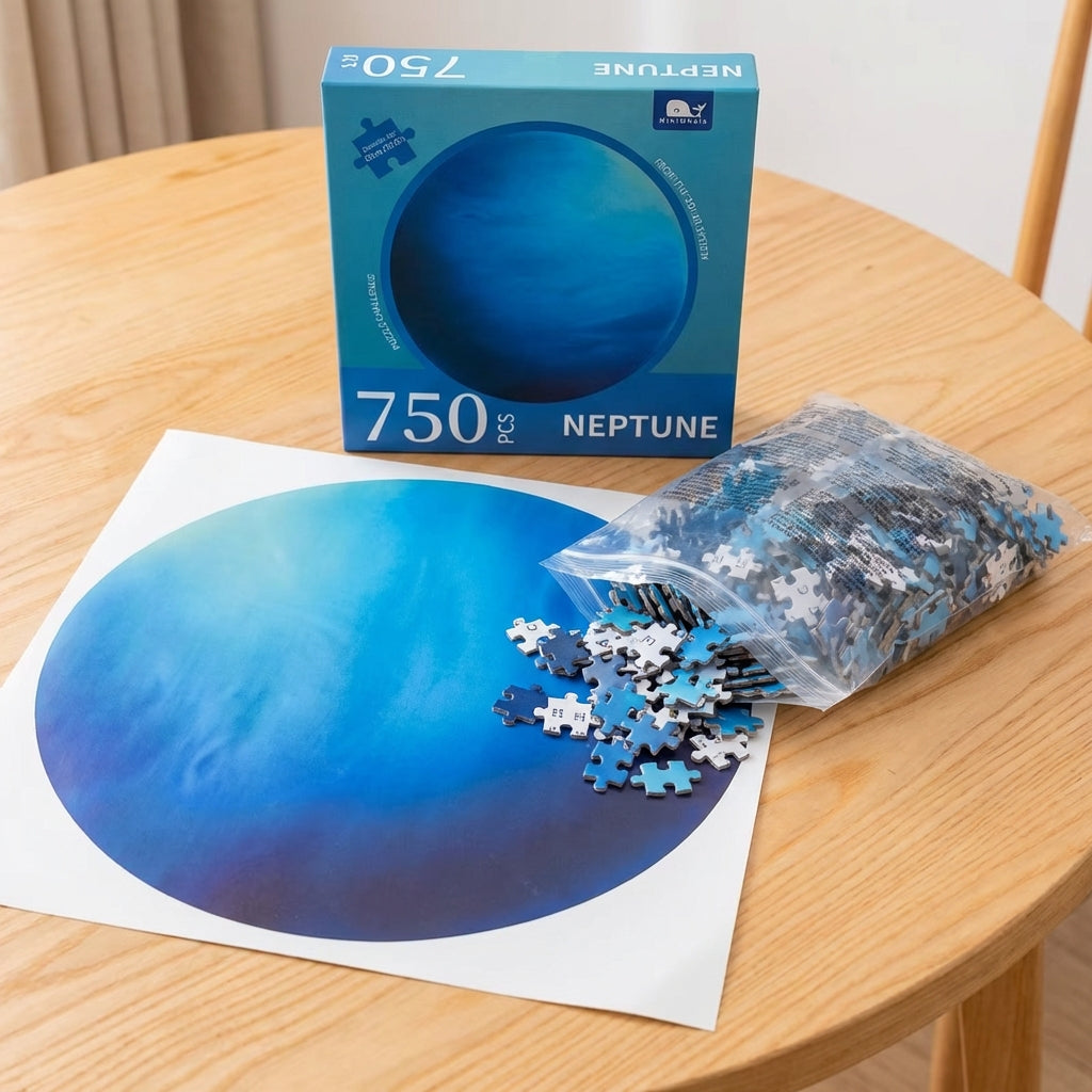 Puzzle Rond Planète Neptune - Voyage Spatial & Dégradé Bleu - 750 Pièces